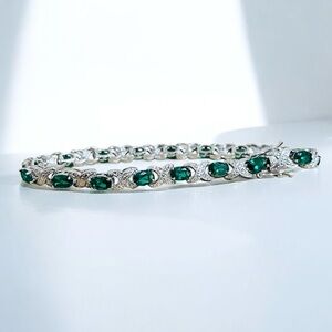 Silver Tone and Green Tennis Bracelet
